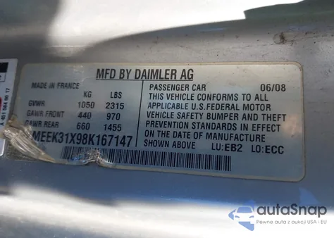 2008 Smart Fortwo Passion из США, поврежденный, VIN WMEEK31X98K167147